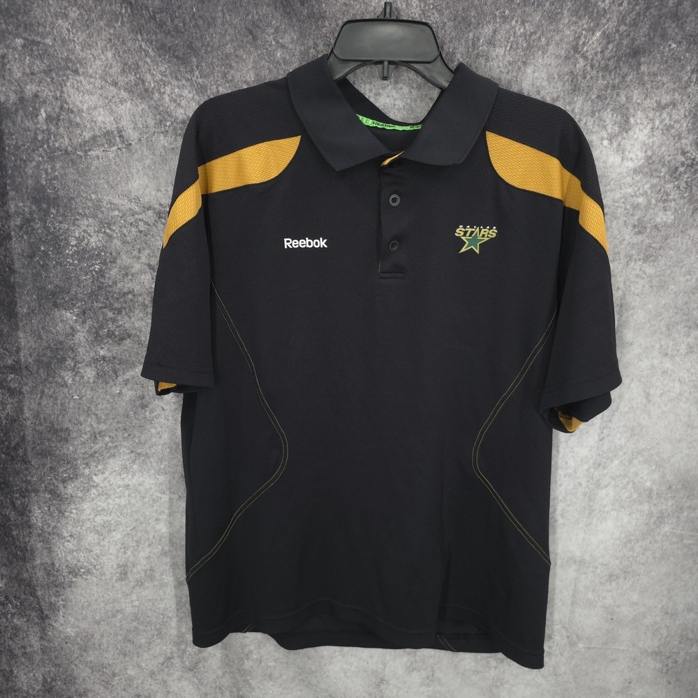 Dallas Stars Reebok Polo Shirt Mens Large Black Short Sleeve NHL Hockey